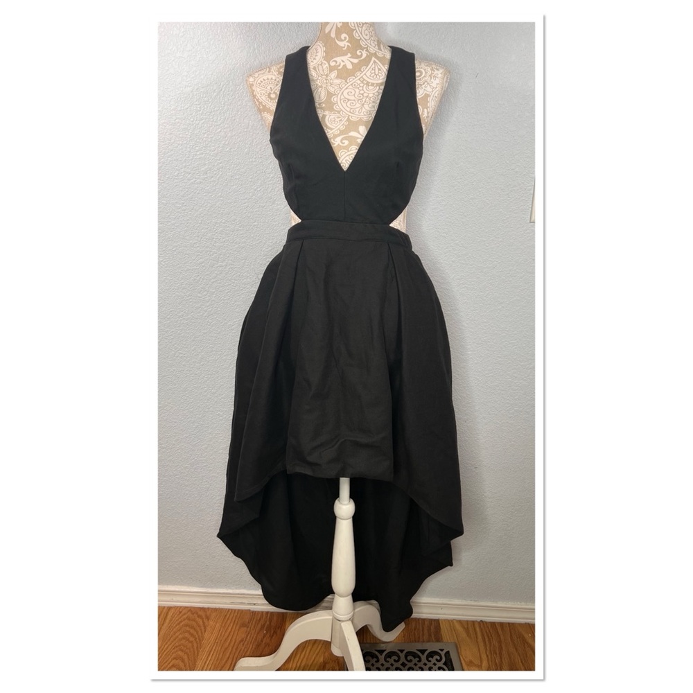 L'ATISTE Black High Low 2 Part Mini/Midi Cutout Dress Sz M Cotton Blend